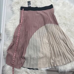 Alfani Pleated Maxi Skirt in Dusty Rose and Cream with Black Waistband